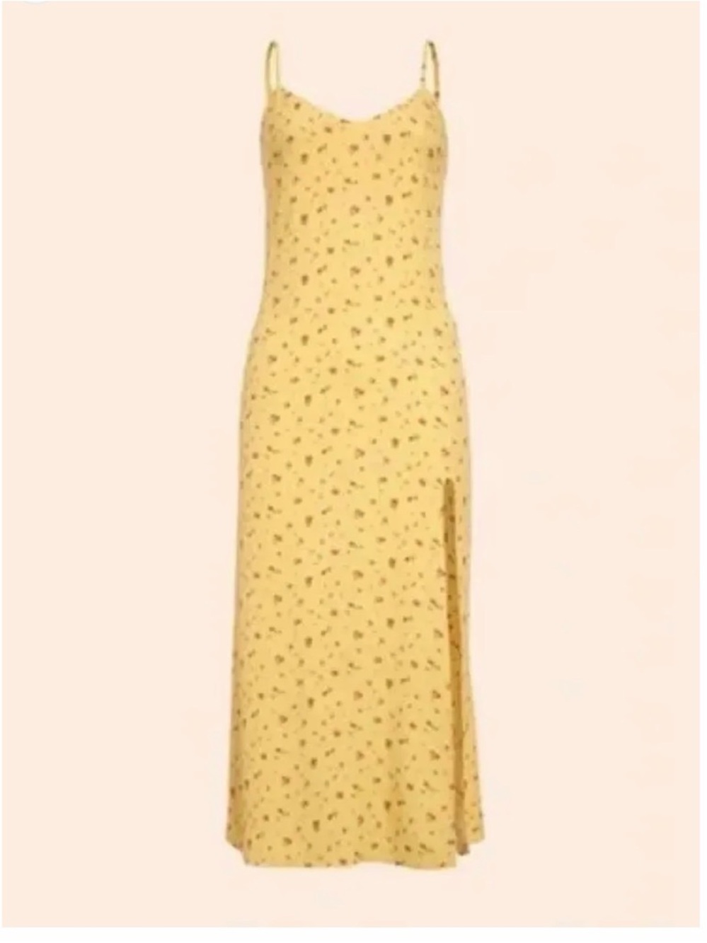 Reformation Yellow Floral Slip Midi Dress with Side Slit